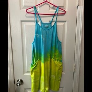 Custom dyed Free People Hot Shot Romper size Medium- Turquoise Lime Yellow